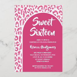 Chic Sweet 16 Leopard Print Birthday Silver Folieneinladung