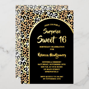 Chic Sweet 16 Leoparden-Druck Geburtstags-Gold Folieneinladung