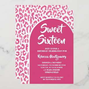 Chic Sweet 16 Leopardenprint Geburtstag Silber Folieneinladung