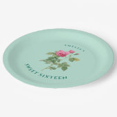 Chic Sweet 16 Mint Green Floral Botanical Pappteller (Schrägansicht)