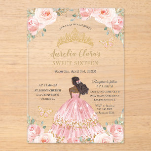 Chic Sweet 16 Rosafarbenes Florales Braunes Prinze Acryleinladungen