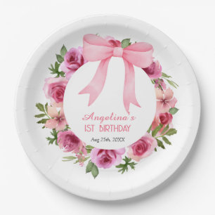 Chic Sweet Pink Bow Rose Floral Geburtstag Pappteller