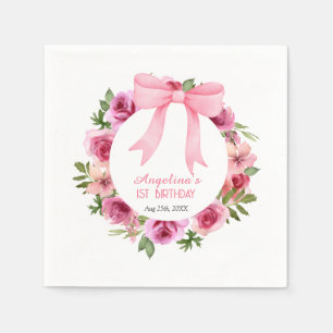 Chic Sweet Pink Bow Rose Floral Geburtstag Serviette