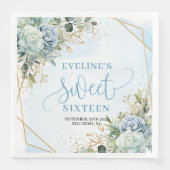 Chic Sweet Sixteen Blue and Gold Floral Table  Serviette (Vorderseite)