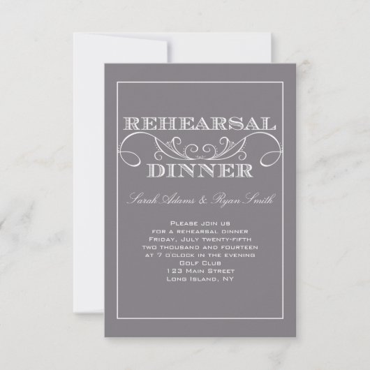 Chic Swirl Gray Probe Dinner Einladung (Vorderseite)