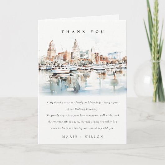 Chic Tampa Florida Skyline Watercolor Wedding Dankeskarte (Vorderseite)