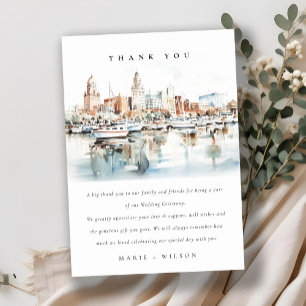 Chic Tampa Florida Skyline Watercolor Wedding Dankeskarte
