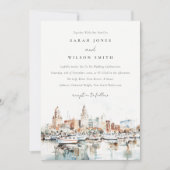 Chic Tampa Florida Skyline Watercolor Wedding Einladung (Vorderseite)