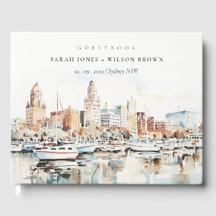 Chic Tampa Florida Skyline Watercolor Wedding Gästebuch