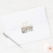 Chic Tampa Florida Skyline Watercolor Wedding Quadratischer Aufkleber (Umschlag)