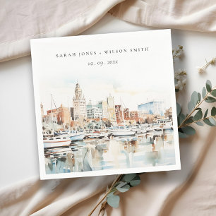 Chic Tampa Florida Skyline Watercolor Wedding Serviette