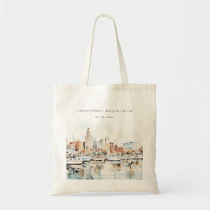 Chic Tampa Florida Skyline Watercolor Wedding Tragetasche