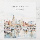 Chic Tampa Florida Skyline Watercolor Wedding Weinetikett (Einzelnes Label)