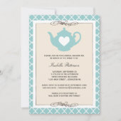 Chic Tan & Aquamarin Teapot Brautparty Tee Party Einladung (Vorderseite)