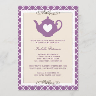 Chic Tan & Lila Teapot Brautparty Tee Party Einladung