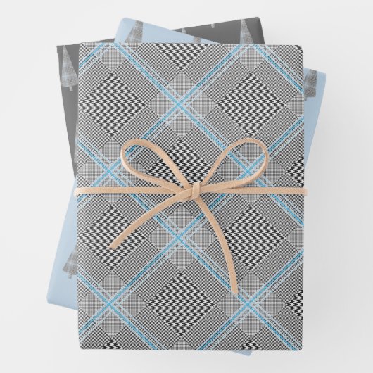 Chic Tartan Blue Gray Black Pattern Geschenkpapier Set (Beispiel)