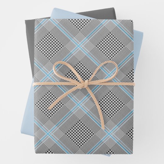 Chic Tartan Blue Gray Black Pattern Geschenkpapier Set (Beispiel)