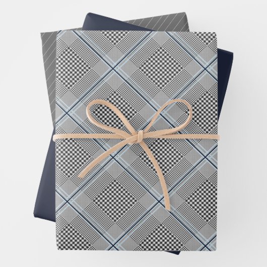 Chic Tartan Blue Gray Black Pattern Geschenkpapier Set (Beispiel)