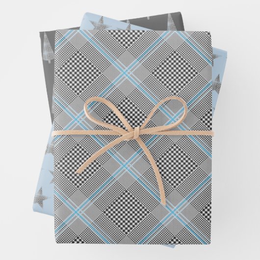 Chic Tartan Blue Gray Black Pattern Geschenkpapier Set (Beispiel)