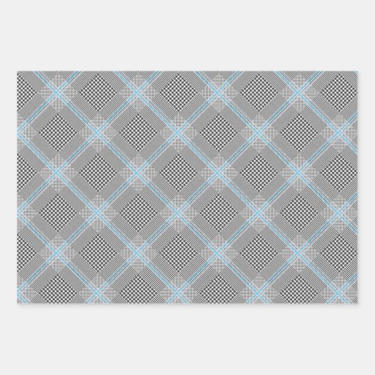 Chic Tartan Blue Gray Black Pattern Geschenkpapier Set (Vorderseite)