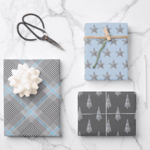 Chic Tartan Blue Gray Black Pattern Geschenkpapier Set