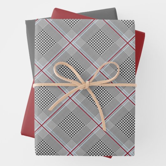 Chic Tartan Burgund, Schwarz und Weiß Geschenkpapier Set (Beispiel)