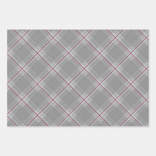 Chic Tartan Burgund, Schwarz und Weiß Geschenkpapier Set (Vorderseite)