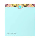 Chic Tartan Metallic Custom Script Monogram Cyan Notizblock (Vorderseite)