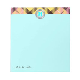 Chic Tartan Metallic Custom Script Monogram Cyan Notizblock