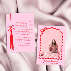 Chic Tassel Bow Grad Foto 2025 Abschluss Ankündigung