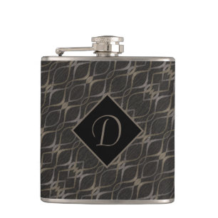 Chic Taupe Abstraktes Muster Mit Monogramm Flachmann