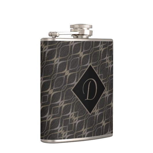 Chic Taupe Abstraktes Muster Mit Monogramm Flachmann (Rechts)