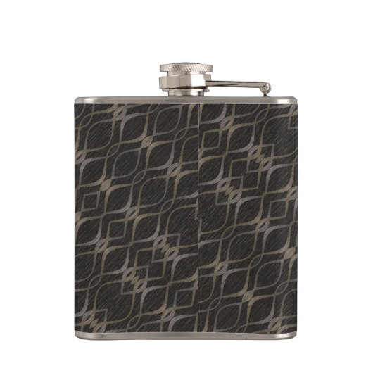 Chic Taupe Abstraktes Muster Mit Monogramm Flachmann (Rückseite)