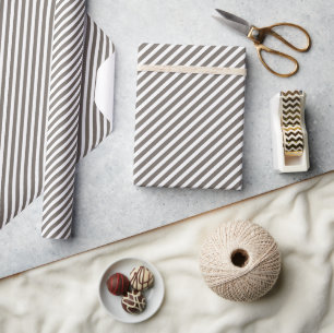 Chic Taupe Dunkelgrau Braun Weiße Streifen Muster Geschenkpapier