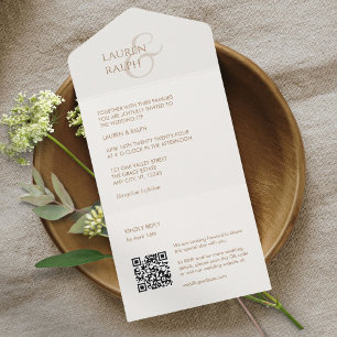 Chic Taupe & Ivory Monogram Initials All In One Einladung