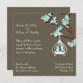 Chic Taupe mit Liebesvögeln Hochzeit Einladung (Vorne/Hinten)