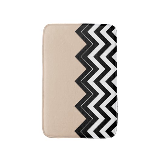 Chic Taupe White Black Zigzag Streifen Muster Badematte (Vorderseite Vertikal)