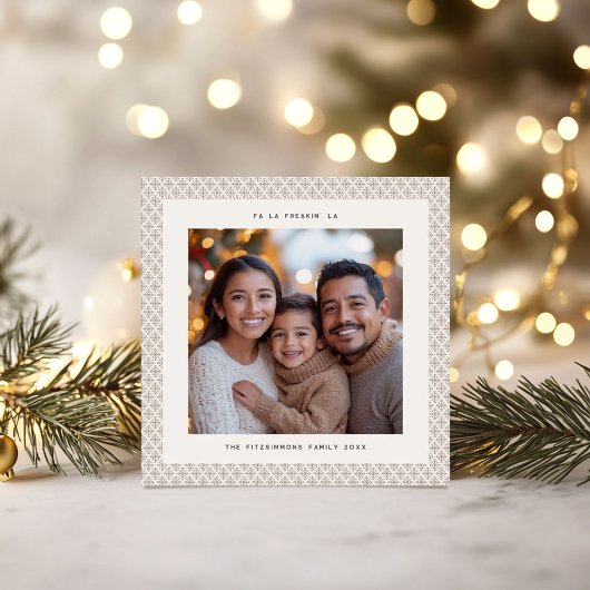 Chic Taupe & White Snowflake Foto Weihnachtskarte Karte
