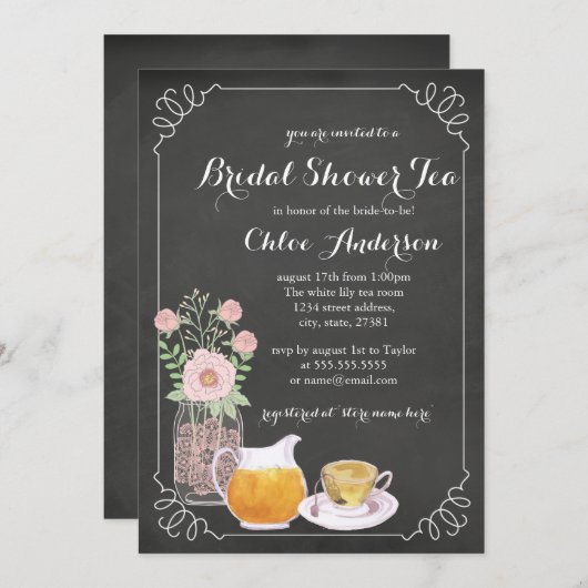 Chic Teacup Chalkboard Bridal Dusche Einladung (Vorne/Hinten)