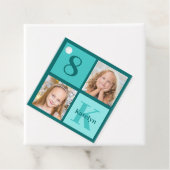 Chic Teal Birthday Party Custom Photo Collage Geschenkanhänger (Beispiel)