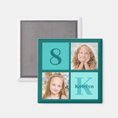 Chic Teal Birthday Party Custom Photo Collage Magnet (Vorderseite/Rückseite)