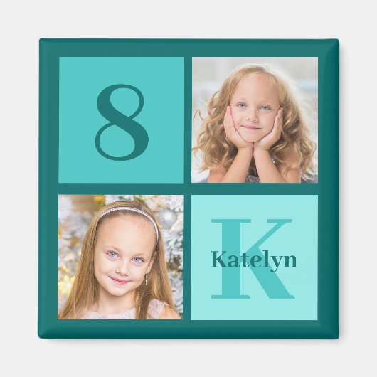 Chic Teal Birthday Party Custom Photo Collage Magnet (Vorne)