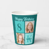 Chic Teal Birthday Party Custom Photo Collage Pappbecher (Rückseite)