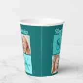 Chic Teal Birthday Party Custom Photo Collage Pappbecher (Rechts)