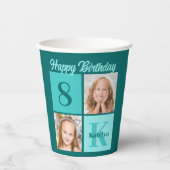 Chic Teal Birthday Party Custom Photo Collage Pappbecher (Vorderseite)