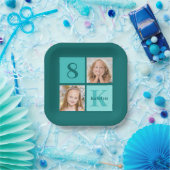 Chic Teal Birthday Party Custom Photo Collage Pappteller (Party)