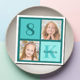 Chic Teal Birthday Party Custom Photo Collage Serviette