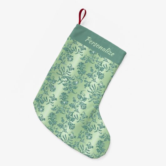 Chic Teal Floral Glitter Elegant Pattern Christmas Kleiner Weihnachtsstrumpf (Vorderansicht (hängend))
