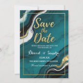 Chic Teal Gold Agate Marble Modern Wedding  Save The Date (Vorderseite)