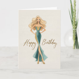 Chic Teal Gold Elegant Fashionista Birthday Karte